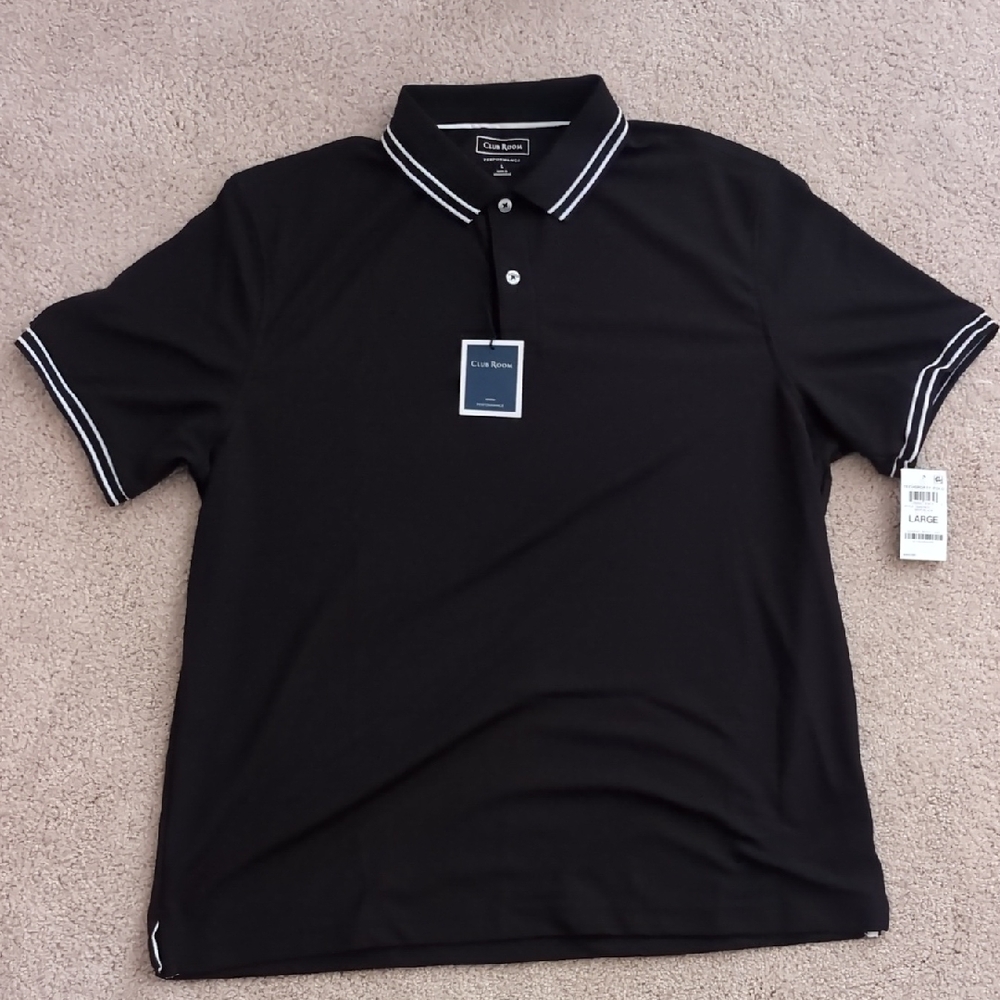 Club Room Men's Black Polo Shirt with White Trim